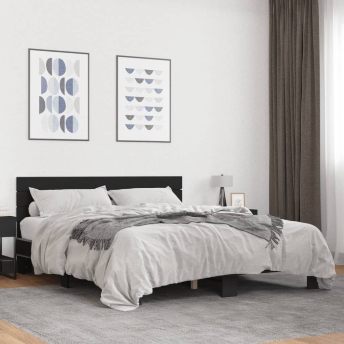 vidaXL Cadru de pat, negru, 160x200 cm, lemn prelucrat și metal 3280137