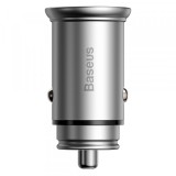 Incarcator Auto Baseus Circular Metal, 30W, 5A, 1 x USB-A - 1 x USB-C, Gri