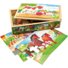 Set 4 Puzzleuri din Lemn Bino in Cutiuta Animale 48 Piese foto