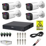 Sistem supraveghere complet Dahua 4 camere 5MP Alarma Microfon Smart Dual Light IR 40m Lumina Alba 40m Lentila 3.6mm, DVR 4 canale 8MP 4K Audio WizSen