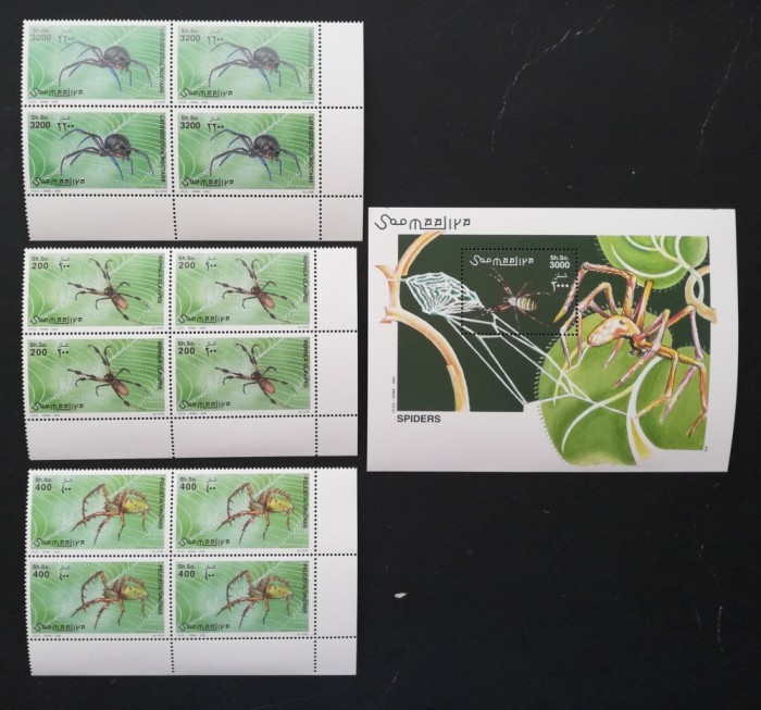 SOMALIA-TARANTULE-4 x 3 Val.+1 Colita**SOM 163A