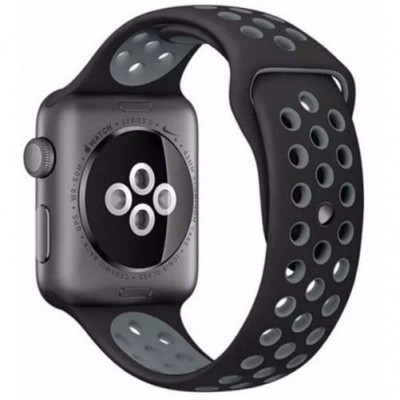 Curea iUni compatibila cu Apple Watch 1/2/3/4/5/6/7, 38mm, Silicon Sport, Negru/Argintiu foto