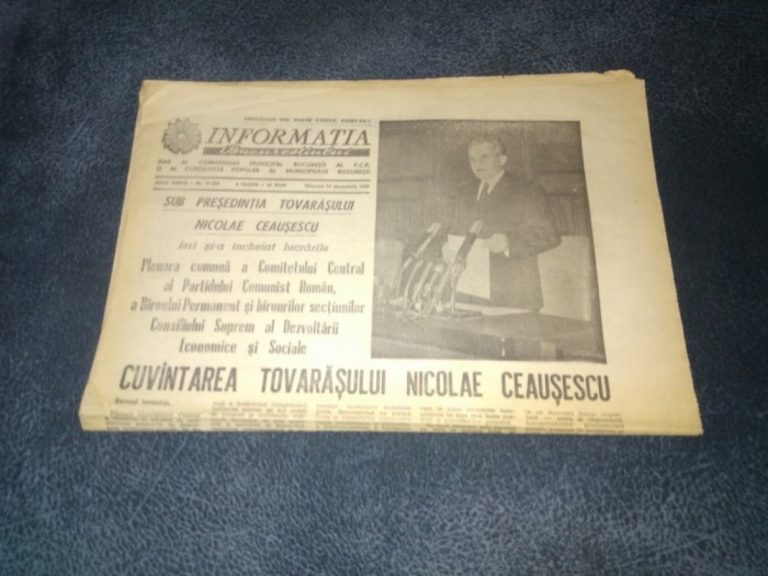 ZIARUL INFORMATIA BUCURESTIULUI 13 DECEMBRIE 1989 CUVANTAREA NICOLAE CEAUSESCU