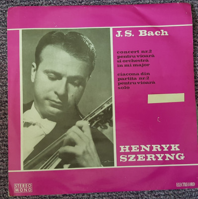 Bach, concert nr 2 pentru vioara si orchestra in mi major, disc vinil foto