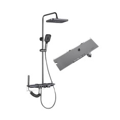 Set de Dus TrendiShop&reg;, Termostatat, Montare pe Perete, Cu Cap de Dus Reglabil 80-115 cm, Afisaj LED cu Temperatura, Iluminare Ambianta Colorata, Buto