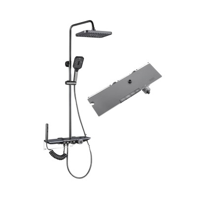 Set de Dus TrendiShop&amp;reg;, Termostatat, Montare pe Perete, Cu Cap de Dus Reglabil 80-115 cm, Afisaj LED cu Temperatura, Iluminare Ambianta Colorata, Buto foto