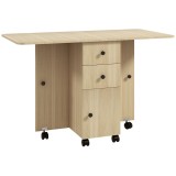 HOMCOM Masă de Bucătărie Pliabilă, Masă Rabatabilă cu Roți și Fr&acirc;ne pentru 6 Persoane, Birou Pliabil cu 2 Sertare și Dulap, pentru Living, 120x60x76.5