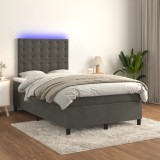 VidaXL Pat cu arcuri, saltea și LED, gri &icirc;nchis, 120x200 cm, catifea 3136354