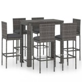 Set mobilier bar de grădină cu perne, 7 piese, gri, poliratan, vidaXL