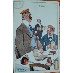 Carte postala, nemti la berarie, dupa al doilea razboi mondial