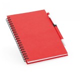 Notepad cu spirala B6 cu 160 de pagini reciclate liniate, coperta tare si suport pentru pix, 13x18 cm, rosu