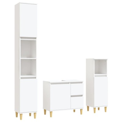 Set dulapuri de baie, 3 piese, alb, lemn prelucrat foto