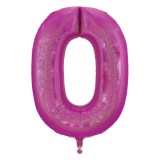 Balon Petrecere, Fucsia Holografic, Folie Metalică, Număr 0, 60 cm