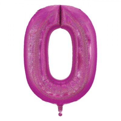 Balon Petrecere, Fucsia Holografic, Folie Metalică, Număr 0, 60 cm foto