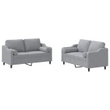Set de canapele cu perne, 2 piese, gri deschis, material textil