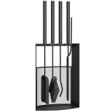 Outsunny Set servitor pentru șemineu 5 piese metal cu perie, lopată, tisonier, pereche de clești și suport 28x13x59,5cm negru | Aosom Romania