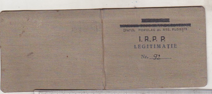 bnk div Legitimatie IRPP Sfatul Popular al Reg Ploiesti 1957