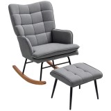 HOMCOM Fotoliu cu leagăn și taburet, confortabil, p&acirc;nă la 130 kg, aspect de in, 64x89x90cm, Gri &icirc;nchis | Aosom Romania