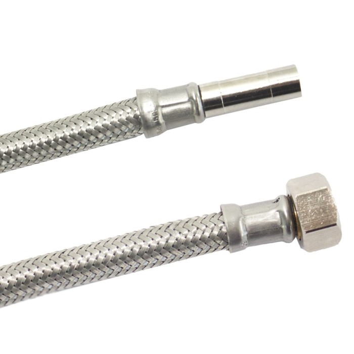 DN8 DVGW Panzerschlauch m. Edelstahlumflechtung 3/8&Prime; &Uuml;M x 10mm Rohrstutzen 800 mm