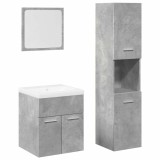 Cumpara ieftin Set mobilier de baie, 4 piese, gri beton, lemn compozit