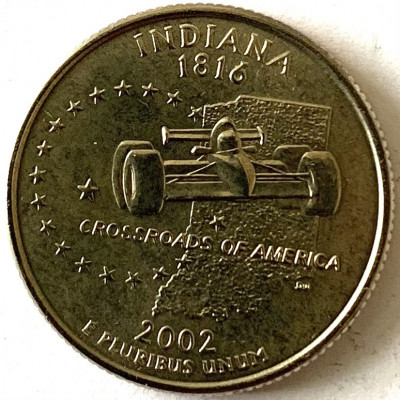 AMERICA QUARTER 1/4 DOLLAR 2002 LITERA D.(CROSSROADS OF AMERICA-INDIANA) foto