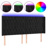 Cumpara ieftin Tablie de pat cu LED, negru, 203x16x118/128 cm, catifea