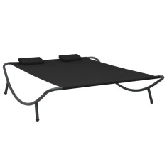 vidaXL Pat șezlong de exterior, negru, material textil 313529
