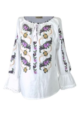 Bluza tip ie traditionala dama DEC, alb crystal/mov , marimea L foto