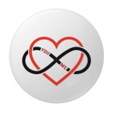 Cumpara ieftin Insigna rotunda You Me infinit, 58 mm, design inima cu simbol infinit, ac metalic