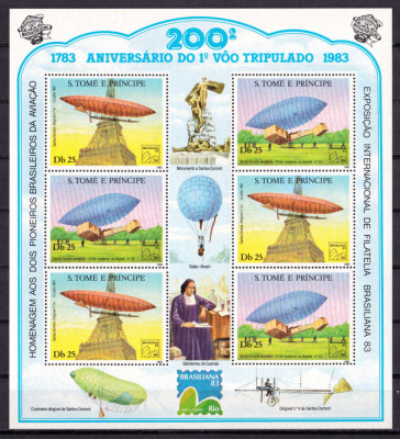 1983 Sao Tome &amp;amp; Principe , &amp;quot;200 ani aviatie , Brasiliana &amp;quot;mcoala de 3 serii ,MNH foto