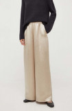 Max Mara Leisure pantaloni femei, culoarea bej, lat, high waist