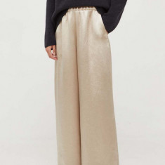 Max Mara Leisure pantaloni femei, culoarea bej, lat, high waist