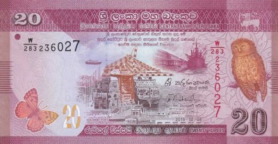 SRI LANKA █ bancnota █ 20 Rupees █ 2015 █ P-123c █ UNC █ necirculata foto