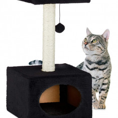 Stalp de zgariat pentru pisici, cu minge de joc si capac de plus, Negru, 31 x 31 x 56 cm