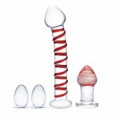 Dildo de sticlă, plug anal și ouă - Glas Mr. Swirly Set
