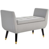 HOMCOM Bancă cu stocare și brațe, Truhenbank, poliester catifelat, lemn de cauciuc, Hellgrau, 107 x 42 x 65 cm | Aosom Romania