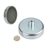 Magnet neodim oala &Oslash;100 mm, cu gat filetat M12, putere 91 kg