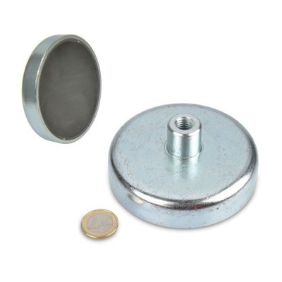 Magnet neodim oala &amp;Oslash;100 mm, cu gat filetat M12, putere 91 kg foto