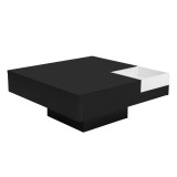 Măsuță de cafea lucioasă, măsuță de sufragerie cu cutie de depozitare detașabilă și efect de lumină LED, 72&times;72&times;30 cm, Negru