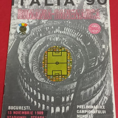 Program meci fotbal ROMANIA - DANEMARCA (preliminarii CM-Italia 15.11.1989)