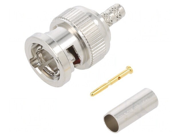 Mufă BNC Tată Drept 75&Omega; Crimpat Aurit pentru Cablu PTFE