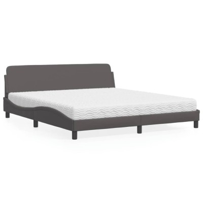 vidaXL Pat cu saltea, Dover, gri, 180x200 cm, piele ecologică 3208460 foto
