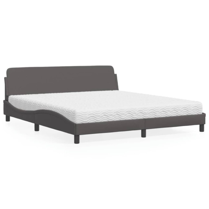 vidaXL Pat cu saltea, Dover, gri, 180x200 cm, piele ecologică 3208460