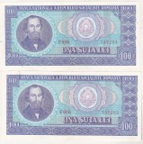 Bnk bn Romania 100 lei 1966 aunc - x2 consecutive