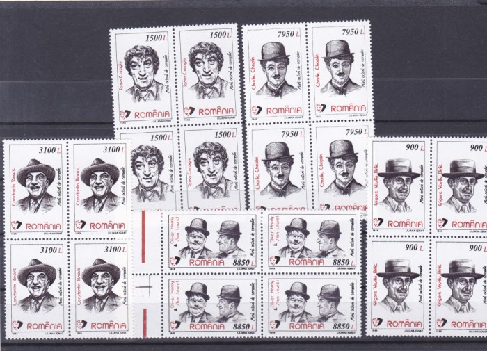 Actori de comedie,1999, serie in bloc de 4, neuzata MNH, L.P. 1493.