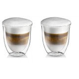 Pahar termic Delcaffe, Cappuccino Time, sticla, transparent, 240 ml, set 2 piese