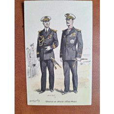 Carte postala, desen General et officier dEtat Major, 1935