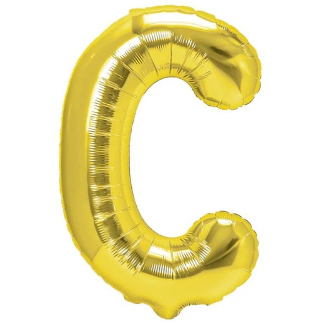 Balon folie metalizata litera c, flippy, 40 cm, umflati cu heliu sau aer, ambalaj individual, pai inclus, auriu