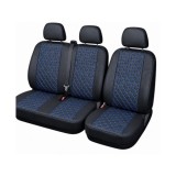 Huse auto universale autoutilitare 2+1 scaun sofer si bancheta dubla fata premium Imitatie Piele Romb Negru cu Cusatura Albastra Cod: TAP1029