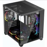 Carcasa 1stPLAYER Gaming BV5-bk, 5 ventilatoare aRGB plus PWM, Micro-ATX, telecomanda, negru